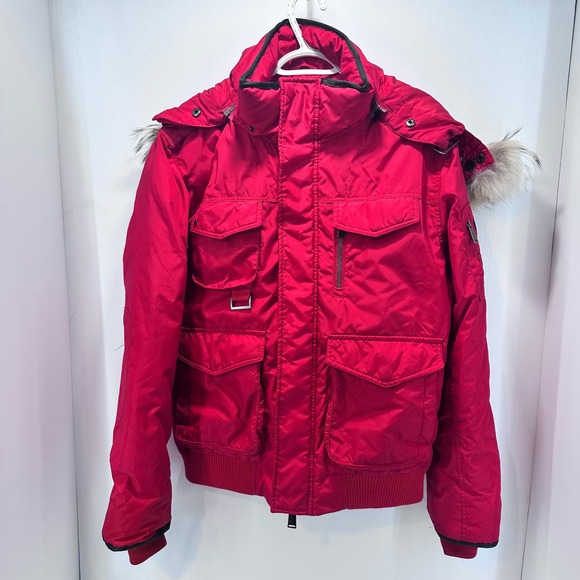 Pajar Canada Down Bomber Jacket with Hood Men's S Red Padded Winter Warm Coat - Picture 1 of 16